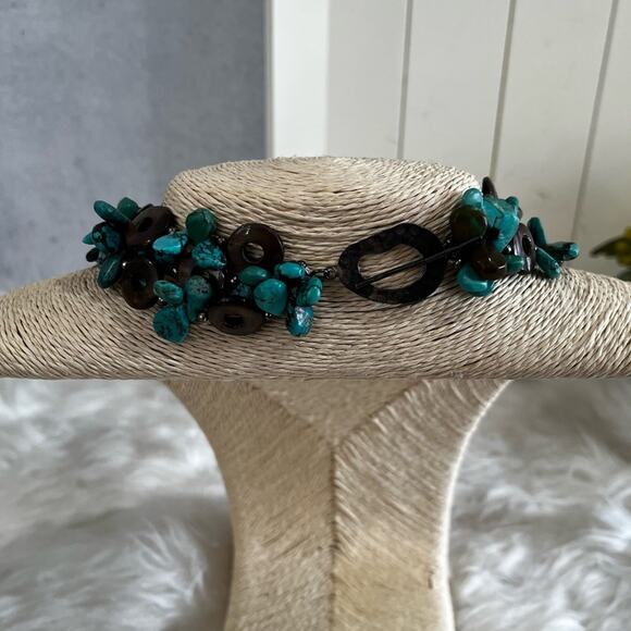 NEW Sundance Turquoise Polished Agate Three Strand Collar Statement Necklace 18” - Picture 13 of 15